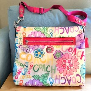 Coach Pink and Multicolor Floral Crossbody Bag